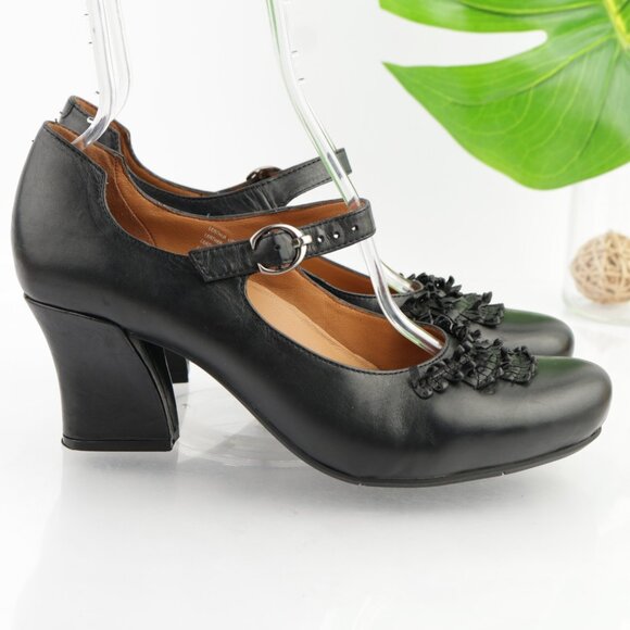 Earthies Womens Shipley Mary Jane Pumps Size 11 Black Leather Block Heel Shoes - Picture 7 of 12